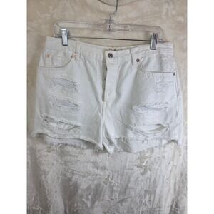 We The Free‎ People White Distressed Denim Shorts Button Fly Size 31 OB1450602